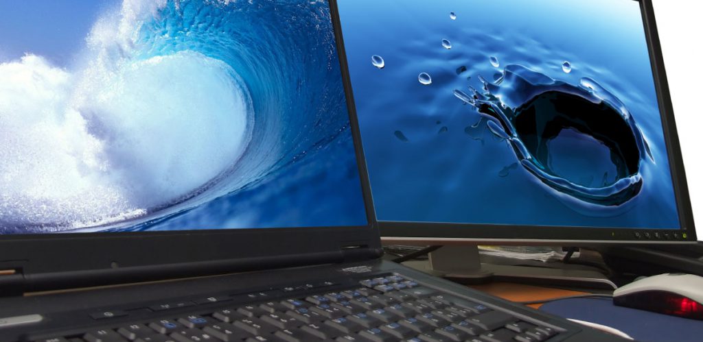 water concept on laptop and big widescreen tft display