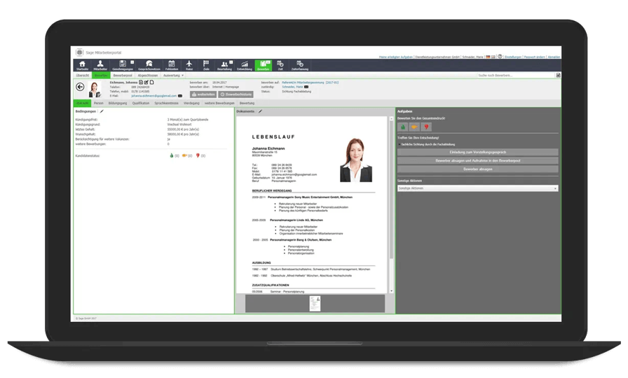 Sage HR Suite bewerbermanagement